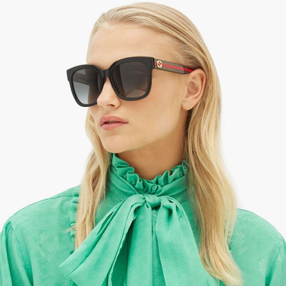 NEW GUCCI GG0034SN 002 Black Colorful Gray Gradient Rectangle Women Sunglasses
